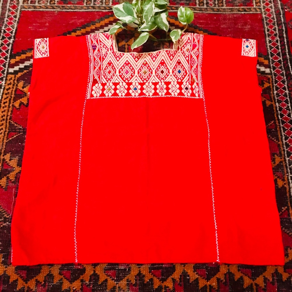 Red Huipil, Oaxaca, Mexico—Boho, Ethnic, Organic